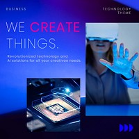 Smart technology Instagram post template, neon design psd