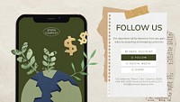 Follow us presentation editable template, green business psd