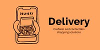 Food delivery Twitter post template, cute doodle psd