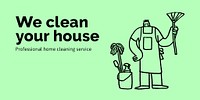 Cleaning service Twitter post template, cute doodle psd