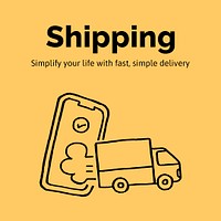 Shipping service Instagram post template, cute doodle psd