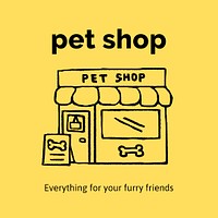 Pet shop Instagram post template, cute doodle psd