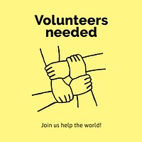 Volunteer recruitment Facebook post template, cute doodle psd