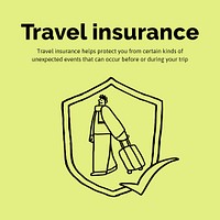 Travel insurance Facebook post template, cute doodle psd