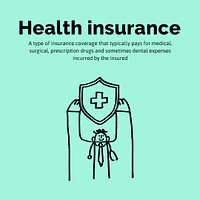 Health insurance Instagram post template, cute doodle psd