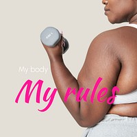 Body positivity Instagram post template, my body, my rules psd