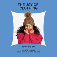 Winter fashion Instagram post template, blue design psd