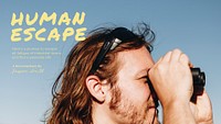 Travel aesthetic YouTube thumbnail template, man using binoculars psd