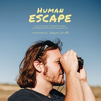 Travel aesthetic Instagram post template, man using binoculars psd