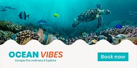 Ocean adventures Twitter post template, summer travel psd