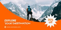 Adventure travel Twitter post template, hiking design psd