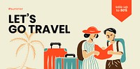 Retro travel Twitter post template, summer vacation psd