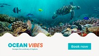 Ocean adventures ppt presentation template, summer travel psd