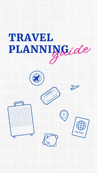 Travel planning  Instagram story template,  cute doodle design psd