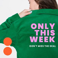 Fashion shopping Instagram post template, woman in green jacket psd