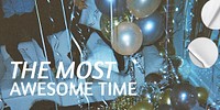 New Year Twitter ad template, party balloons aesthetic psd