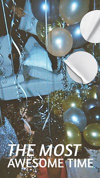 New Year Instagram story template, party balloons aesthetic psd