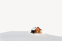 Winter cabin border, snowy land image psd