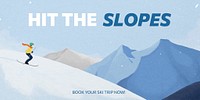 Winter skiing Twitter post template, travel agency ad psd