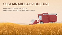 Sustainable agriculture Youtube thumbnail template, watercolor wheat field psd