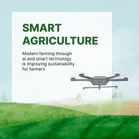 Smart agriculture Instagram post template, watering drone illustration psd