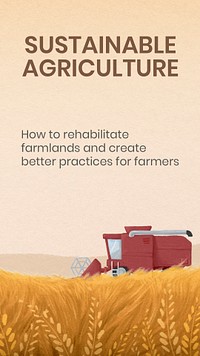 Sustainable agriculture Instagram story template, watercolor wheat field psd