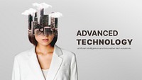 Technology editable presentation template, surreal businesswoman psd