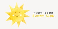 Cute sun twitter post template, watercolor design psd