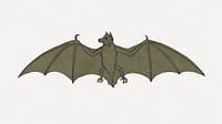 Bat sticker, vintage animal illustration psd