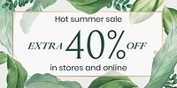 Summer sale twitter post template, tropical leaves, editable text psd