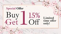 Special offer presentation slide template, cherry blossom, editable text psd