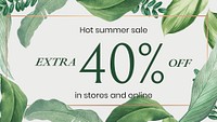 Summer sale presentation template, tropical leaves, editable text psd