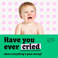 Mental health Facebook post template, crying baby design psd