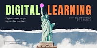 Digital learning Twitter post template, Statue of Liberty photo psd