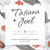 Floral wedding Instagram post template, editable text psd