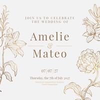 Floral wedding Instagram post template, editable text psd