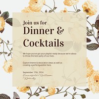 Cocktail party Instagram post template, editable text psd