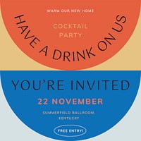 Cocktail party Instagram post template, editable text psd