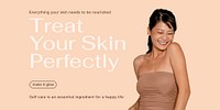 Peachy minimal Twitter post template, skincare ad psd