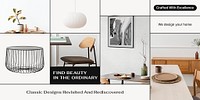 Home interior Twitter post template, photo collage design psd