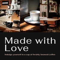 Aesthetic cafe Instagram post template, made with love text psd