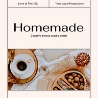 Homemade coffee Instagram post template, cozy aesthetic psd