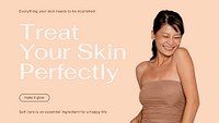 Peachy minimal blog banner template, skincare ad psd