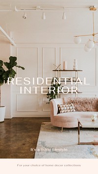 Residential interior Instagram story template, living room photo psd