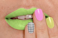 Fingers touching funky green lips