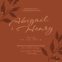 Brown wedding Instagram post template, editable text psd