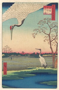 Utagawa Hiroshige (1797 – 1858) Minowa, Kanasugi, Mikawashima, No. 102 from One Hundred Famous Views of Edo. Original public domain image from the MET museum.