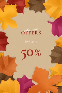 Autumn leaf template psd in paper craft style