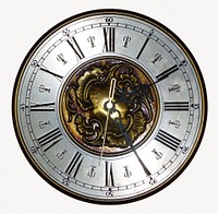 Vintage clock collage element, roman numerals design psd