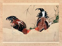 Katsushika Hokusai’s Gamecocks (1838) paintings. Original public domain image from The MET Museum.   Digitally enhanced by rawpixel.